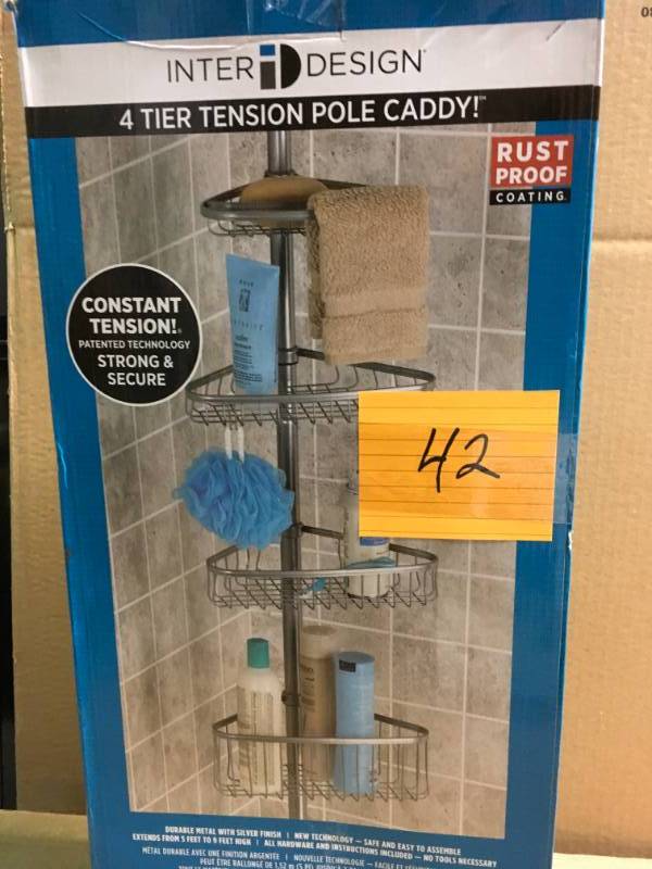 interDesign York Tension-Pole Caddy in Powder Coated Silver MISSING SMALL PCS CHECK INST.