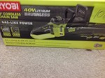 RYOBI 14 in. 40-Volt Brushless Lithium-Ion Cordless Chainsaw 1.5 Ah Battery and Charger Included not used