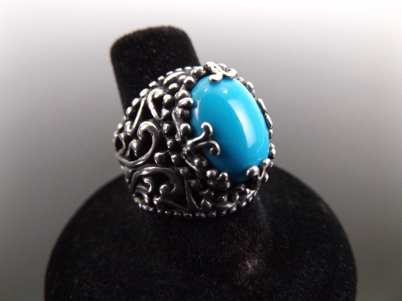 lot 3 image: .925 Sterling Silver Turquoise Cabochon Ring Size 7