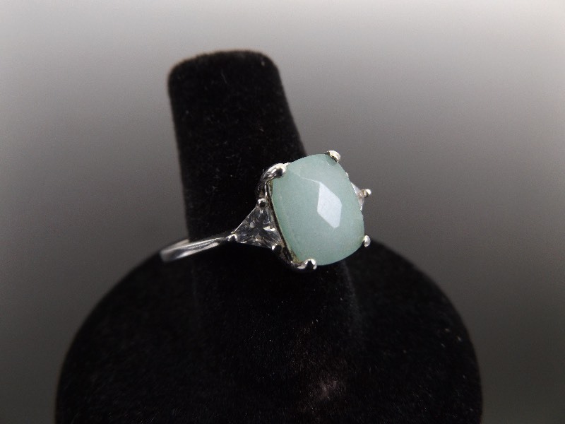 lot 10 image: .925 Sterling Silver Faceted Prehnite Crystal Accented Ring Size 11