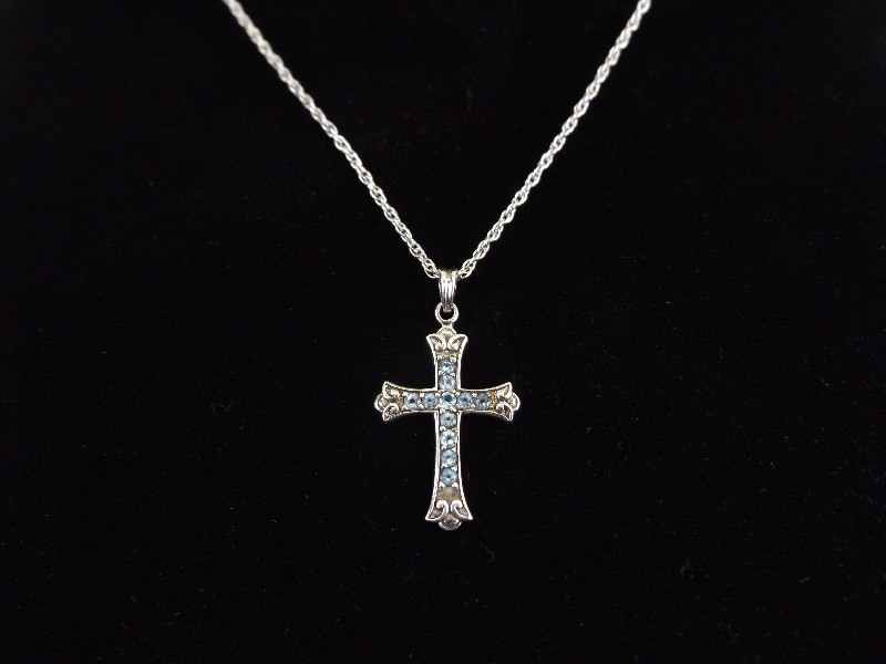 lot 40 image: .925 Sterling Silver Faceted Topaz Cross Pendant Necklace