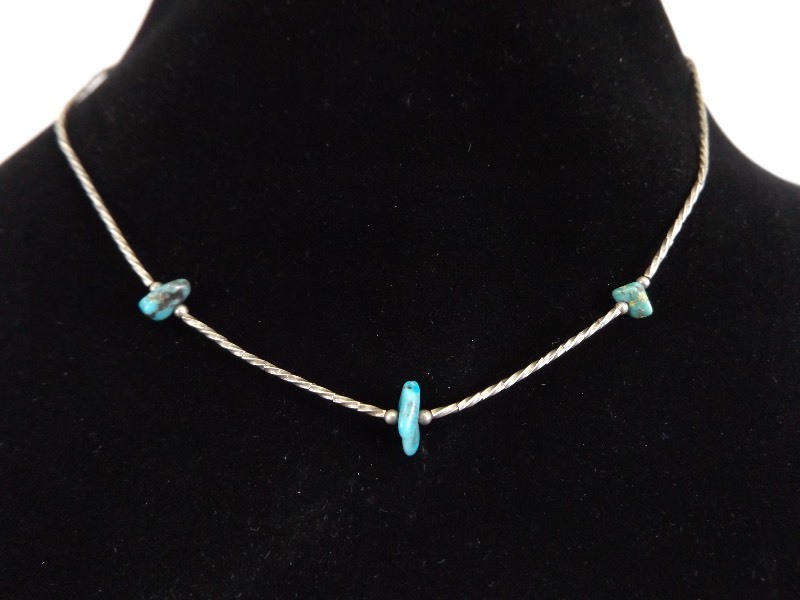 lot 48 image: .925 Sterling Silver Rough Turquoise Necklace