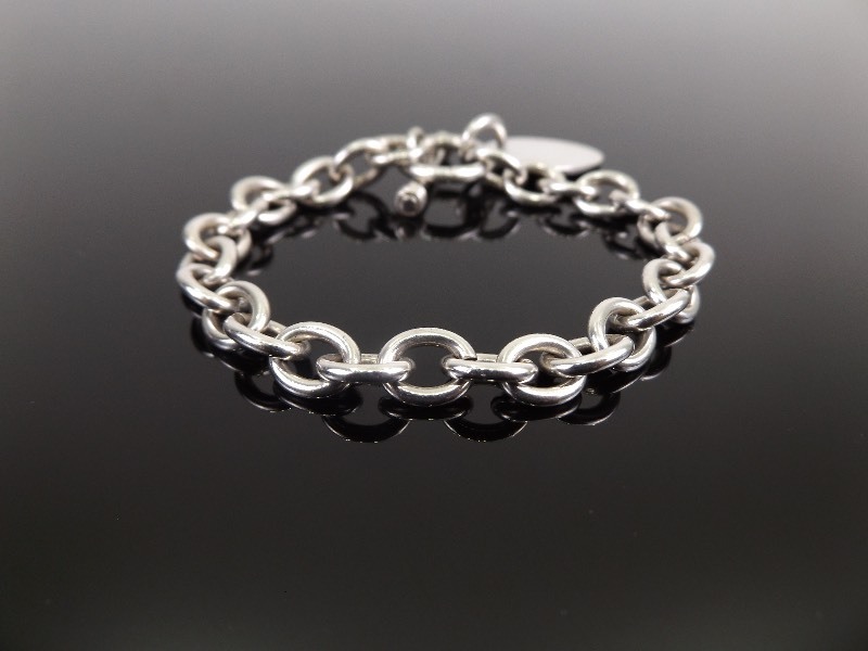 lot 69 image: .925 Sterling Silver Heavy Link I.D. Charm Bracelet