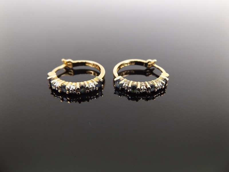 lot 82 image: .925 Sterling Silver Diamond Accented Sapphire Vermeil Earrings