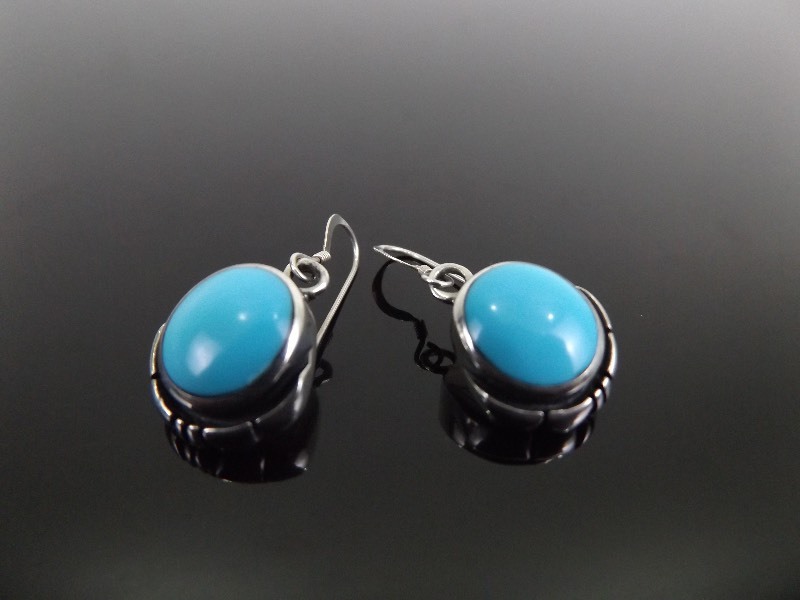 lot 87 image: .925 Sterling Silver Turquoise Cabochon Earrings
