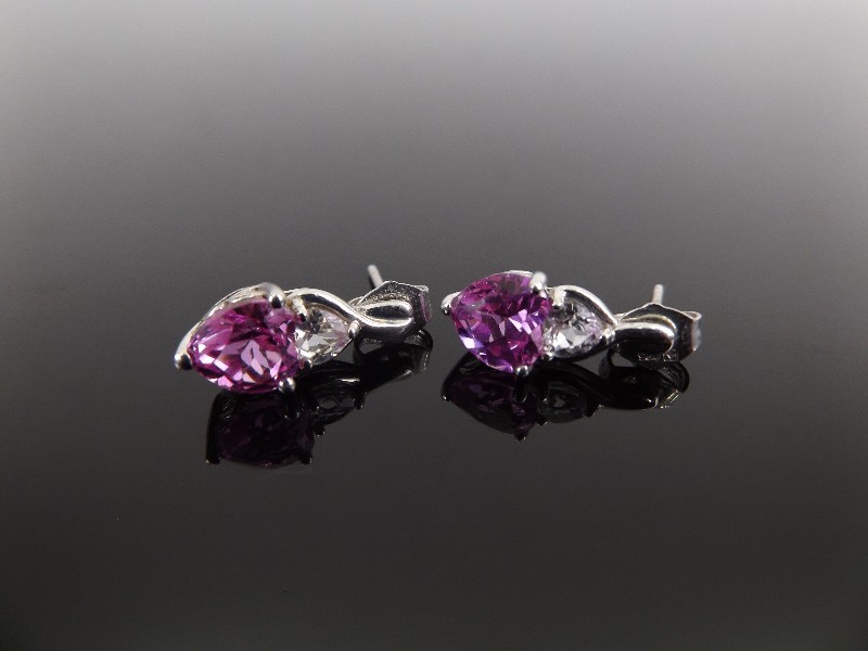 lot 95 image: .925 Sterling Silver Pink Crystal Heart Earrings