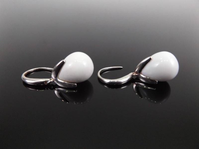 lot 97 image: .925 Sterling Silver White Quartz Drop Earrings