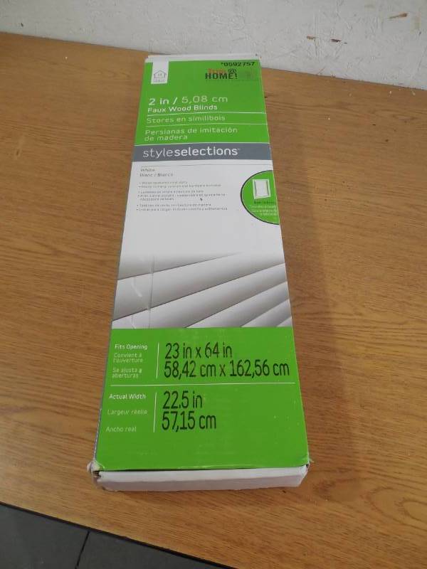 lot 52 image: Style Selections 2-in White Faux Wood Blinds (Common 23-in Actual 22.5-in x 64-in)