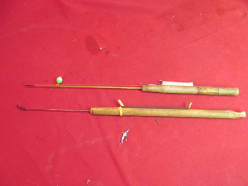 lot 227 image: vintage ice fishing jig sticks