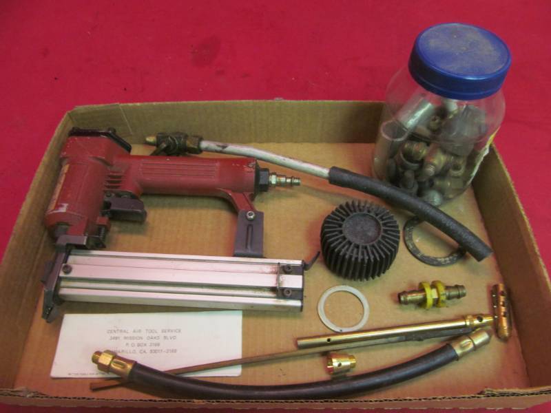 lot 303 image: air brad nailer, jar of fittings