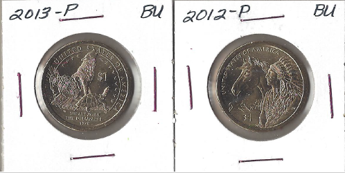 Two Native American Dollars - 2012-P & 2013-P