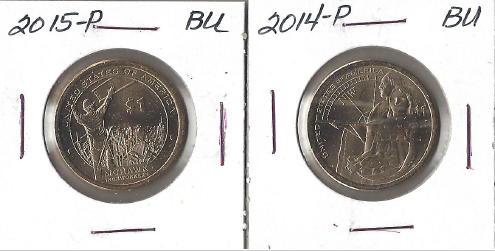 Two Native American Dollars - 2014-P & 2015-P