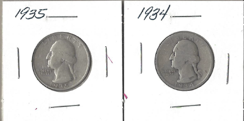 Two Silver Quarters - 1934 & 1935