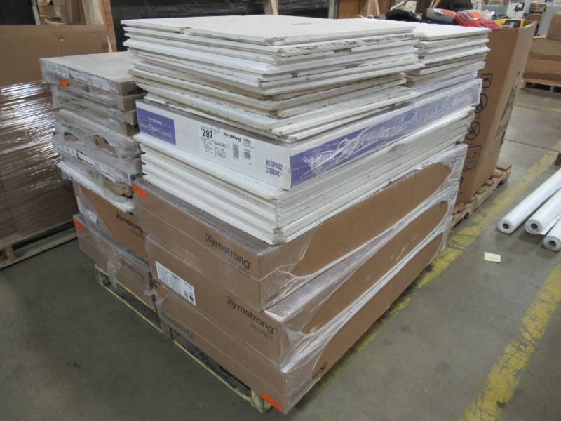 lot 47 image: Pallet of Miscellaneous Ceiling Tile. Includes 5 Cases of Armstrong 24 X 48 (each case contains 10 tiles