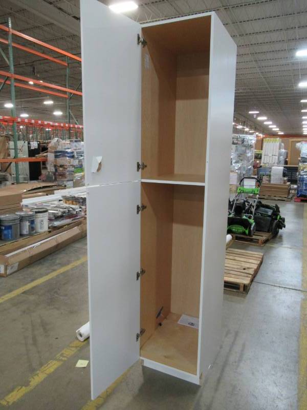 lot 71 image: Hampton Assembled 18 x 84 x 24 in. PantryUtility Kitchen Cabinet in Satin White, KP1884-SW