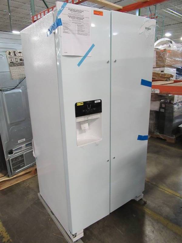 lot 77 image: Whirlpool 24.5-cu ft Side-by-Side Refrigerator with Ice Maker (White) WRS325SDHW - NEW out of box.