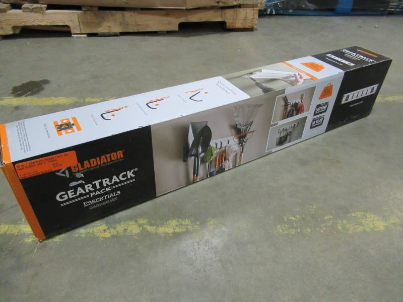lot 112 image: Gladiator 32 in. L GearTrack Garage Track Storage System with 6-Hooks, GAGP32GAEY