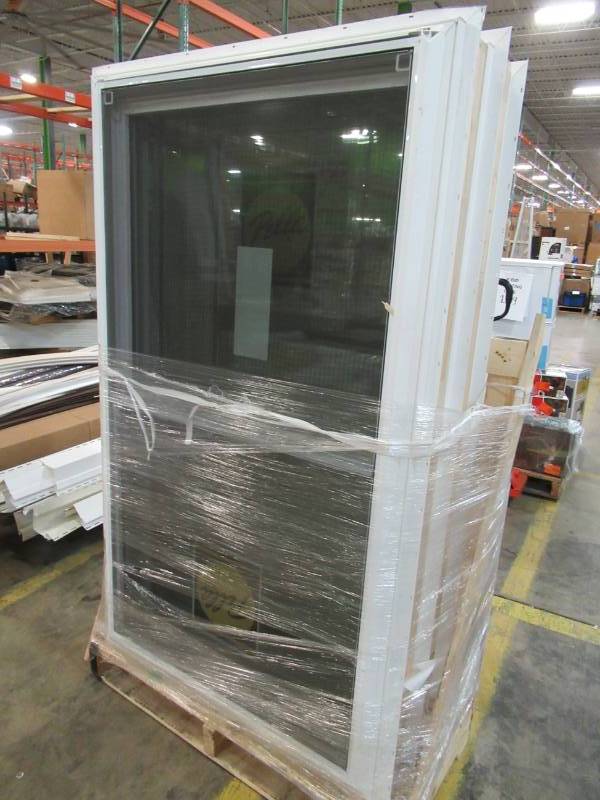 lot 121 image: Pallet of 3 PELLA Double Hung Windows - Measures 37 W X 4 916 D X 63 Tall.