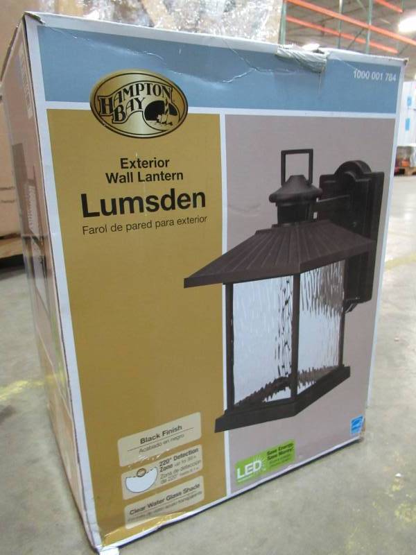lot 123 image: Hampton Bay Lumsden Outdoor Black LED Motion Sensor Wall Mount Lantern, NTSW30030LBL-MS