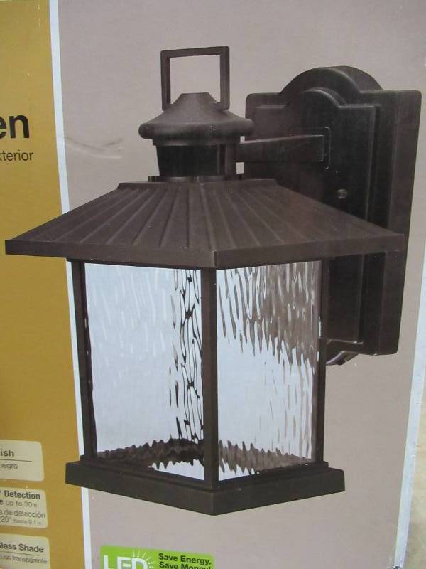 lot 124 image: Hampton Bay Lumsden Outdoor Black LED Motion Sensor Wall Mount Lantern, NTSW30030LBL-MS