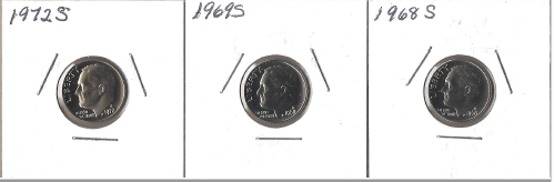 Three Proof Dimes - 1968-S, 1969-S, & 1972-S