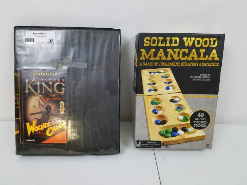 lot 53 image: Stephen King The Dark Tower V audio tapes & Solid Wood Mancala game