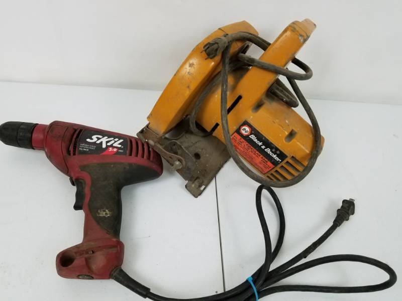 lot 63 image: Black and Decker Circular Saw and Two Drills