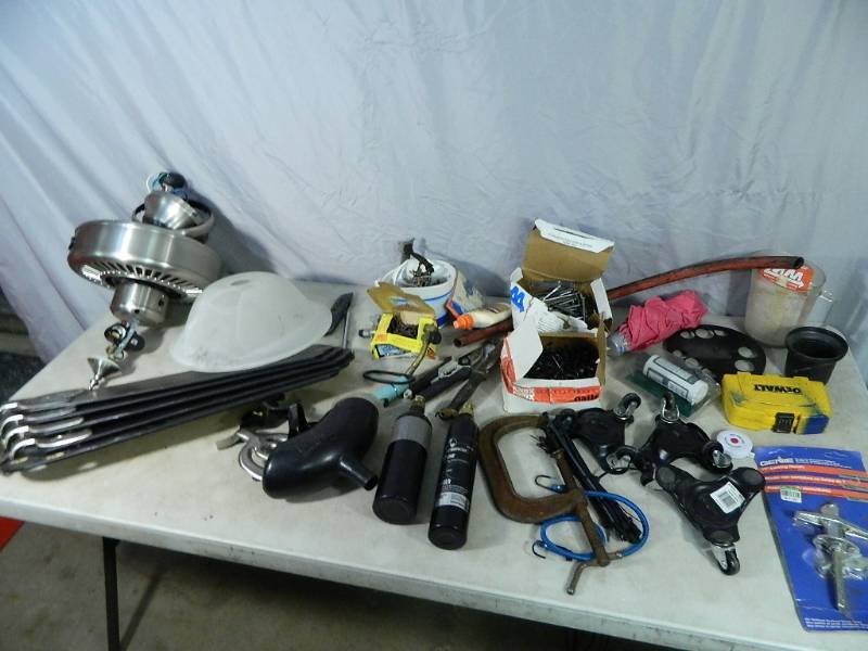 lot 48 image: Ceiling Fan, Paintball Tanks, Tools, Etc
