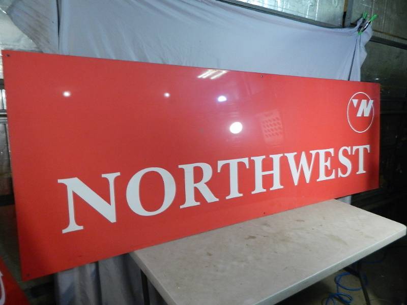 lot 3 image: Vintage Aluminum Northwest Airlines Ticketing Airport Sign