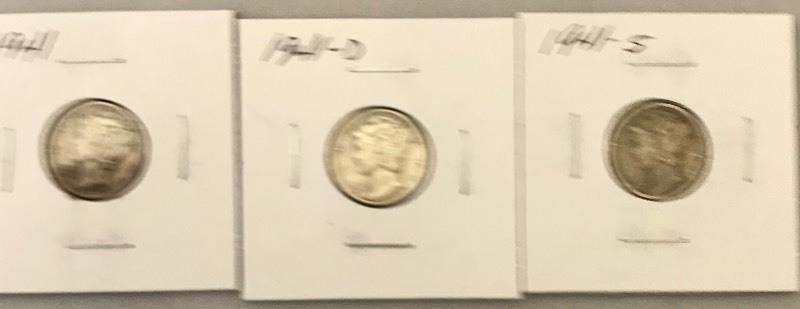 lot 70 image: Three Mercury Dimes - 1941, 1941-D, & 1941-S
