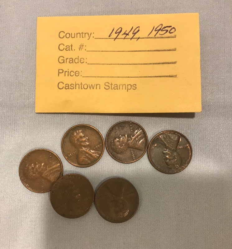 lot 39 image: Six Different Lincoln Wheats - 1949 P,D,S & 1950 P,D,S