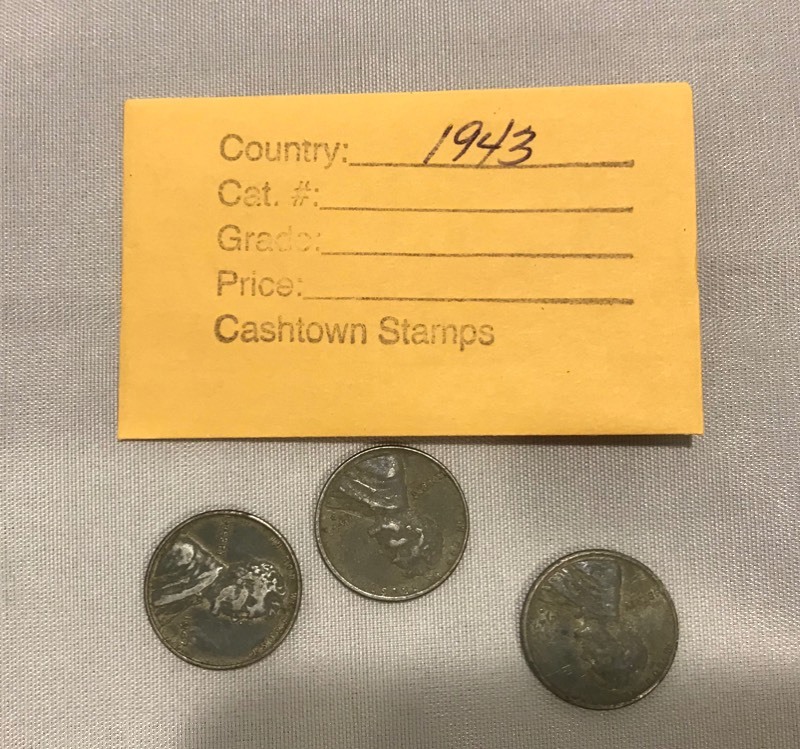 lot 35 image: Three Different Lincoln Wheat Cents - 1943 P,D,S