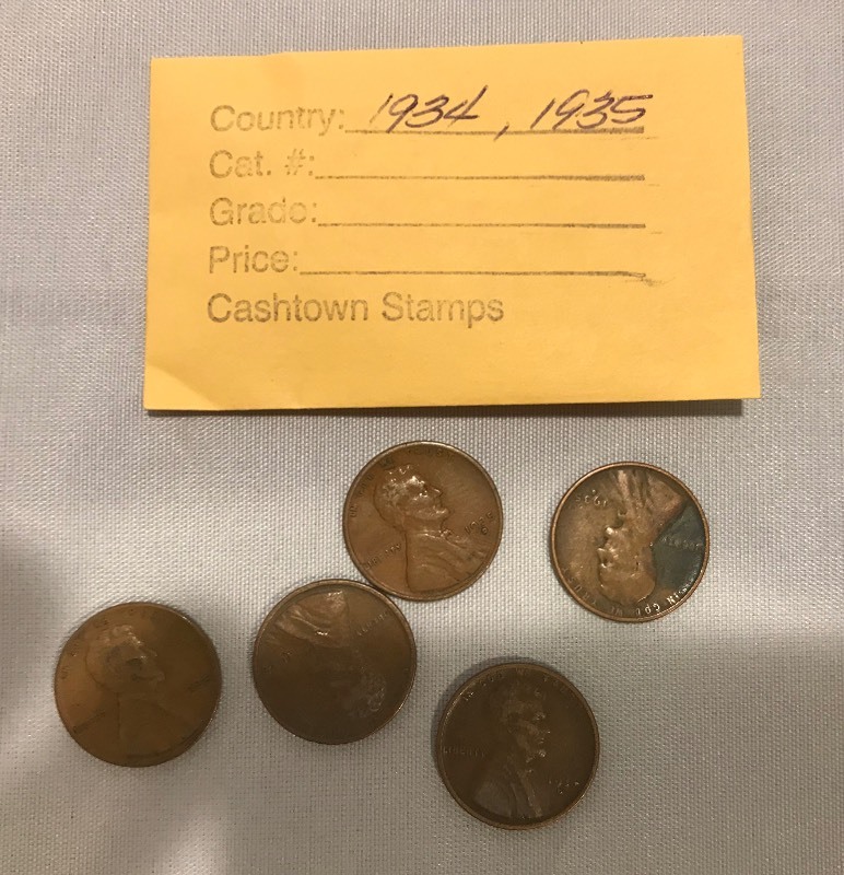 lot 31 image: Five Different Lincoln Wheats - 1934 P,D & 1935 P,D,S