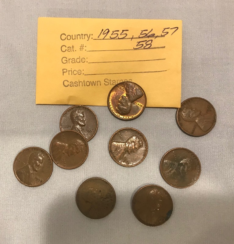lot 42 image: Nine Different Lincoln Wheats - 1955 P,D,S & 1956 to 1958 P,D