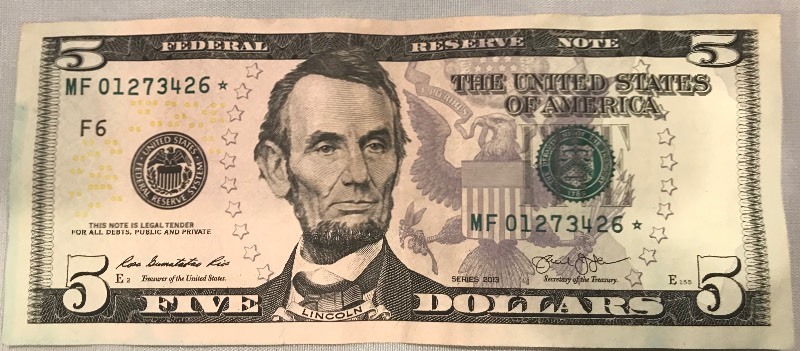 lot 58 image: 2013 $5 Federal Reserve Star Note