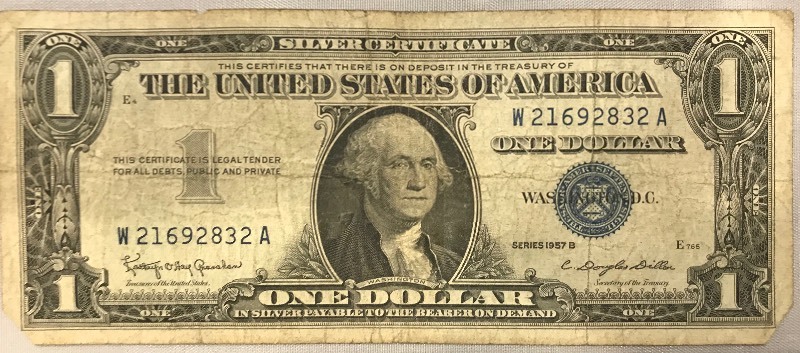 lot 48 image: 1957 B $1 Silver Certificate