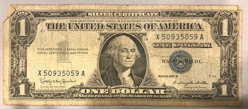 lot 53 image: 1957 B $1 Silver Certificate