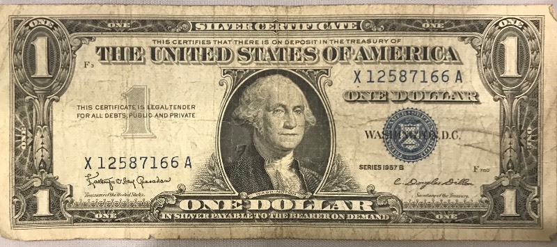 lot 54 image: 1957 B $1 Silver Certificate