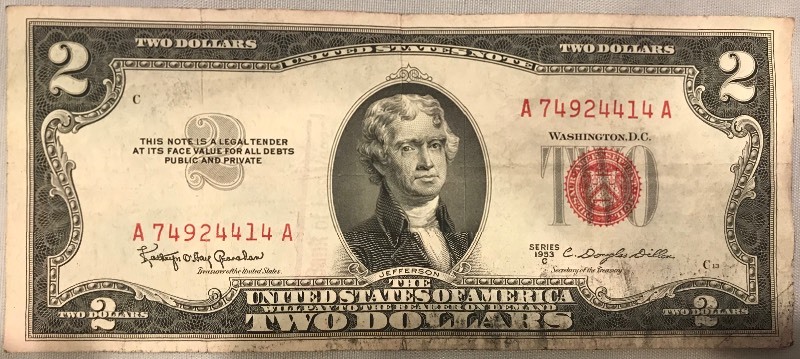 lot 60 image: 1953 C $2 Federal Note
