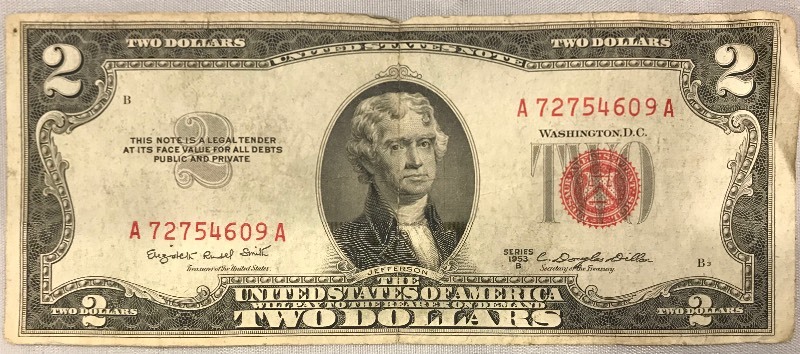 lot 63 image: 1953 B $2 Federal Note