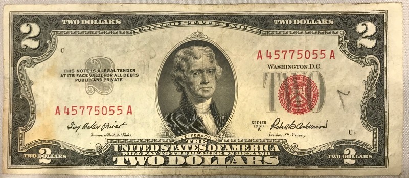 lot 64 image: 1953 A $2 Federal Note