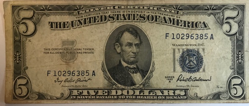 lot 34 image: 1953 A $5 Silver Certificate