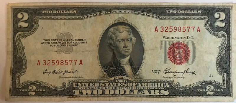 lot 33 image: 1953 $2 Federal Note
