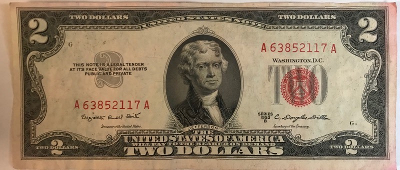 lot 32 image: 1953 B $2 Federal Note