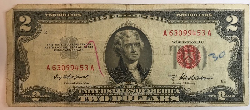 lot 30 image: 1953 A $2 Federal Note