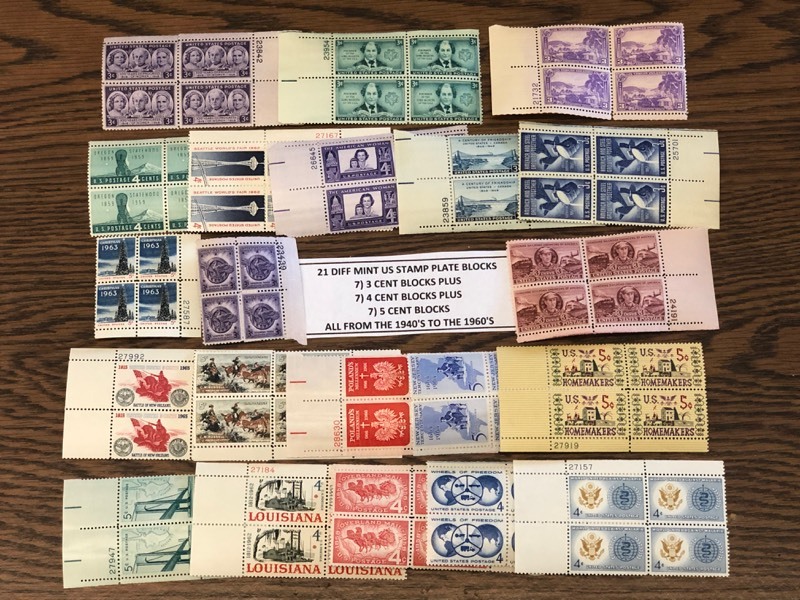 (21) Different Mint US Stamp Plate Blocks