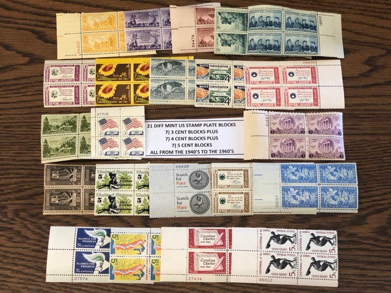 (21) Different Mint US Stamp Plate Blocks