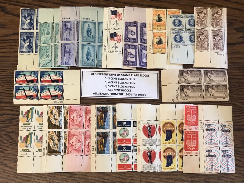(20) Different Mint US Stamp Plate Blocks