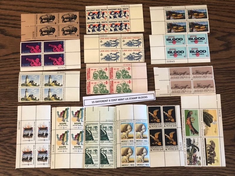(15) Different Mint US Stamp Plate Blocks