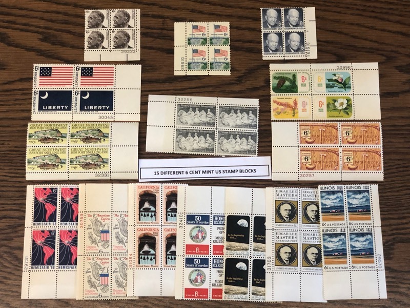 (15) Different Mint US Stamp Plate Blocks